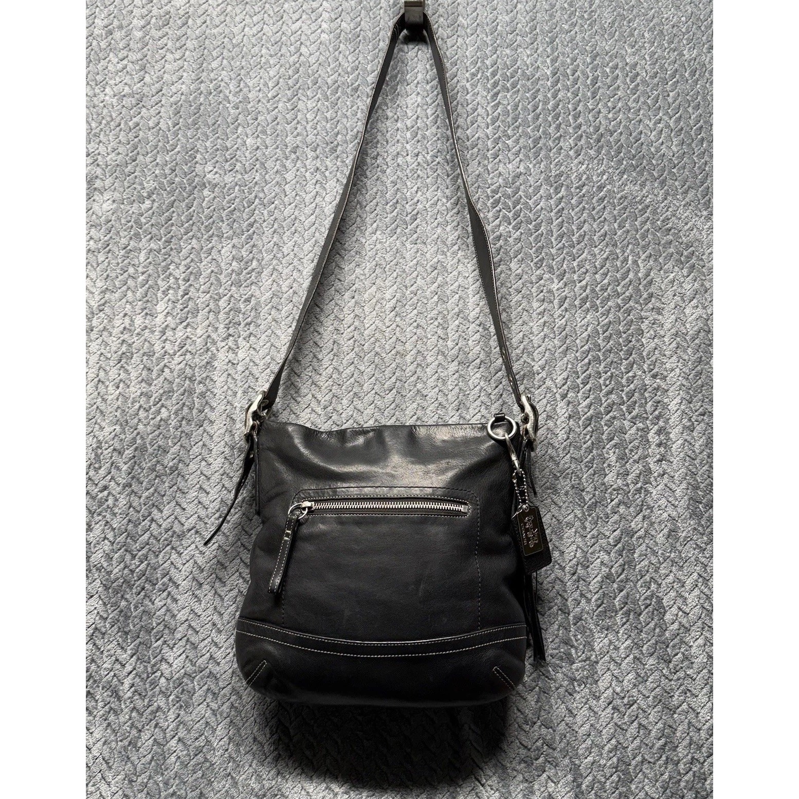 Coach Black Leather Crossbody Shoulder Bag 1415 Vtg Y2k Tassel Silver Hardware